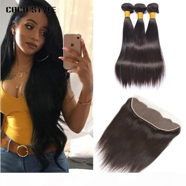 

brazilian straight hair bundles with frontal remy human hair bundles with closure lace frontal closure with bundles, Black;brown