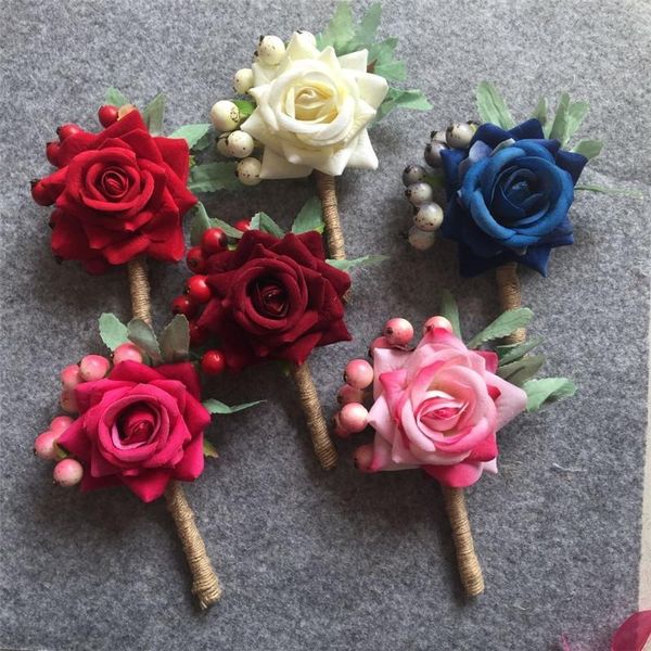 

groom boutonniere bride wrist corsage artificial hand wedding flower bouquet accessories prom party man suit decoration