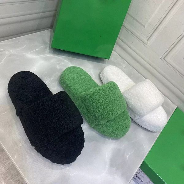 

women green fur plush slippers towel style sliders classics warm slipper fashion designers furry slides gear flat bottom slide ladies m4sg#, Black