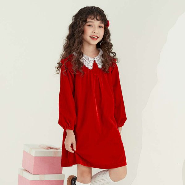 

long red veet children's sve new drs in autumn and winter 2020, Red;yellow
