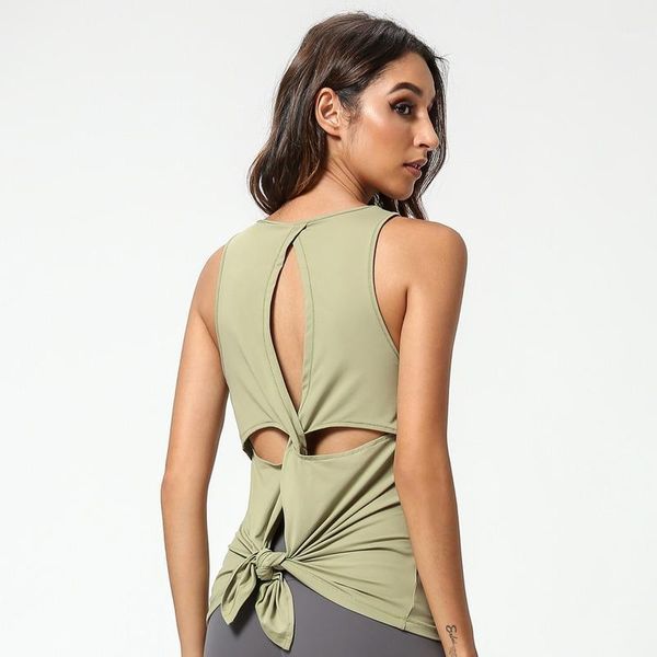 

yoga outfits loose sport tank women gym workout running crop fitness jogging seamless shirt solid color open back nylon1, White;red