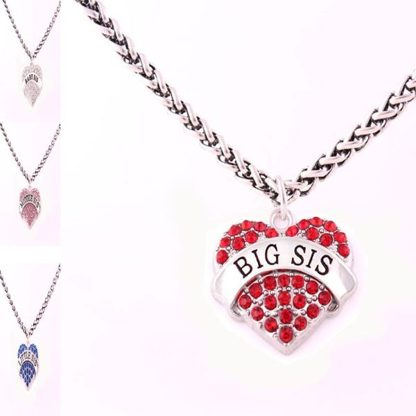 

pendant necklaces rhodium plated zinc studded with sparkling crystals baby sis/little sis/middle sis/big sis wheat chain necklace, Silver