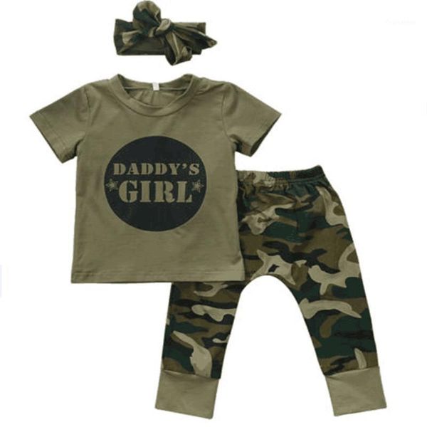 

camouflage baby girls summer clothes short sleeve letter print pullover o neck t-shirts pants bow headband 3pcs boy clothes set1, White