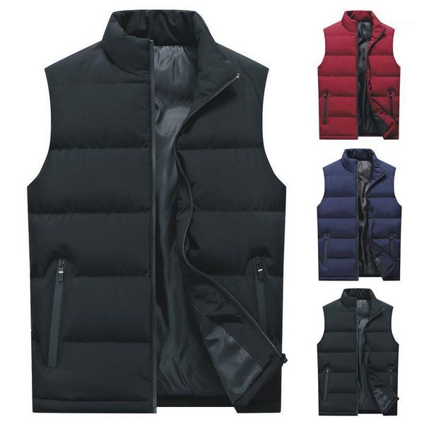 

autumn and winter new style men's casual vest solid color stand collar vest thermal waistcoat coat male cross border large size1, Black;white