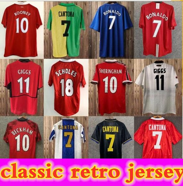 

92 98 cantona giggs keane mens retro soccer jerseys 98 04 beckham solskjaer scholes 11 ronaldo ferdinand rooney chicharito football shirt, Black;yellow