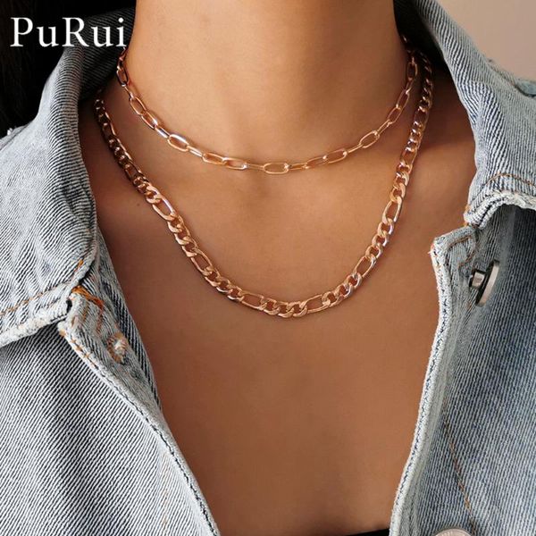 

purui simple link chain necklace choker for women steampunk multi layered paperclip chains necklace layered choker jewelry, Golden;silver