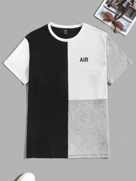 

men letter graphic colorblock tee c3o2#, White;black