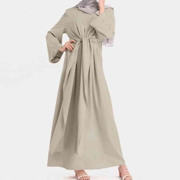 

kaftan muslim dress women abaya dubai solid long sleeve ruffles maxi long sundress robe femme islamic lace up hijab dress, Black;gray