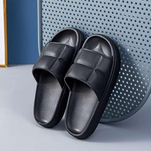

home bathroom thick sole slippers women candy color summer slides non-slip flat platform ladies shoes indoor eva men slippers, Black