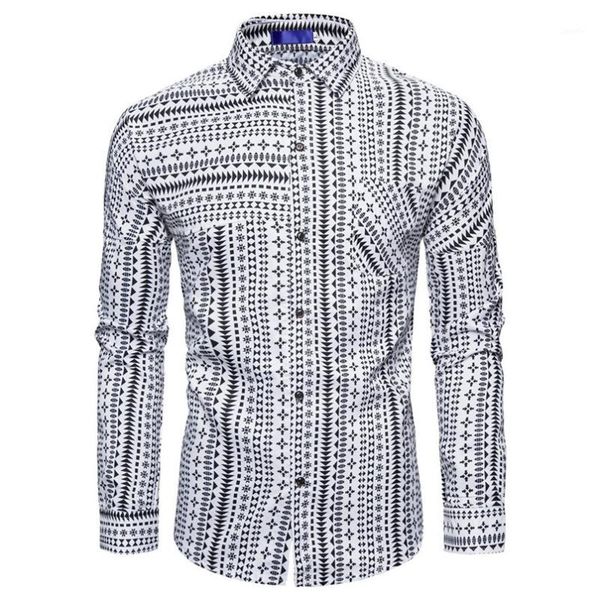 

men splicing printed business leisure retro long-sleeved shirt blouse casual stylish clothes in apparel for men #4n151, White;black