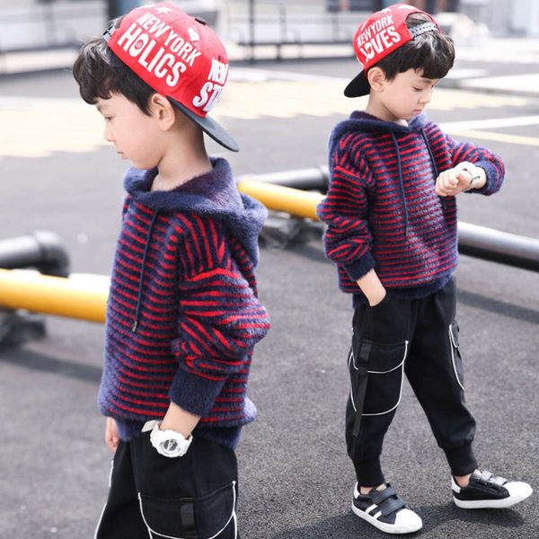 

boys' sweater pullover autumn winter 2020 clothing new middle and big children's thickening boy's foreign sle, Blue