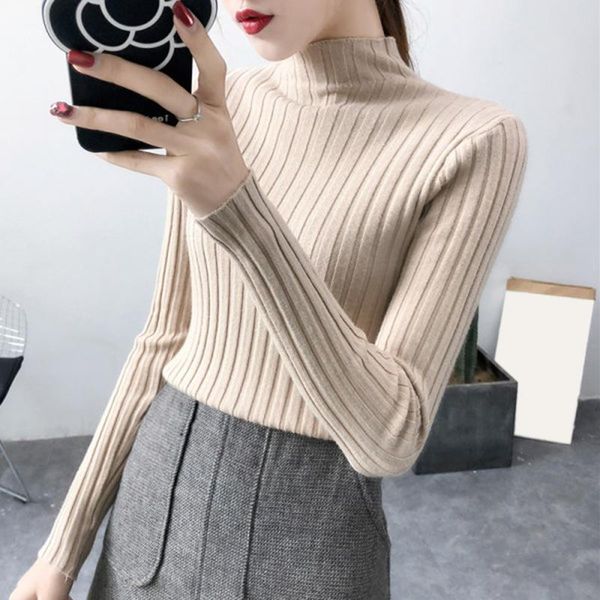 

women's sweaters 2021 autumn winter women pullovers sweater knitted elasticity casual jumper fashion slim turtleneck warm female, White;black