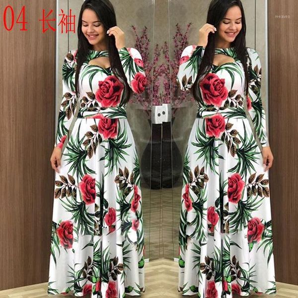

size plus 5xl elegant spring autumn women dress casual bohmia flower print maxi dresses fashion hollow out tunic vestidos dress1, Black;gray