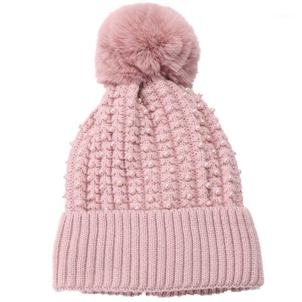 

beanie/skull caps autumn and winter pure colour plus velvet beads warmth women knitted hat1, Blue;gray