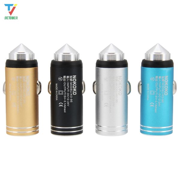 

100pcs/lot new car charger bullet universal 3.1a aluminum alloy metal dual usb mini multifunctional car phone charger