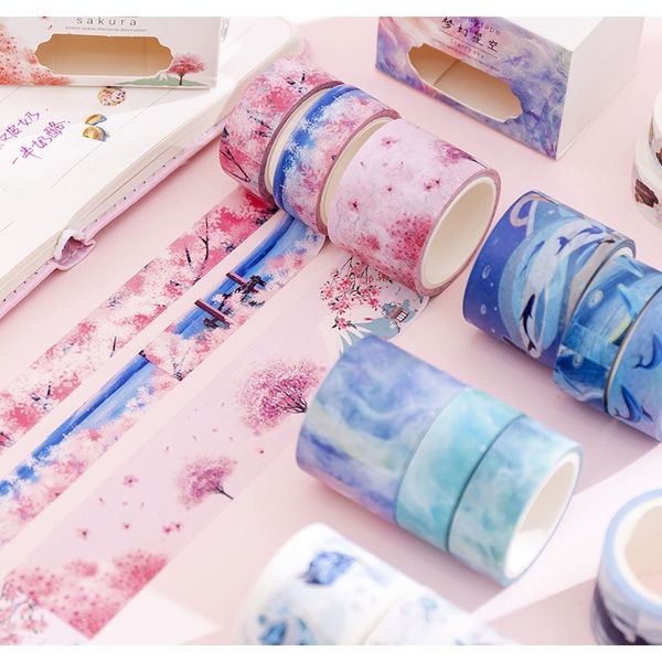 

1 set decorative dreamy watercolor adhesive masking tape scrapbooking tools paper diary diy office ps cute stationary wmtkql, Black;red