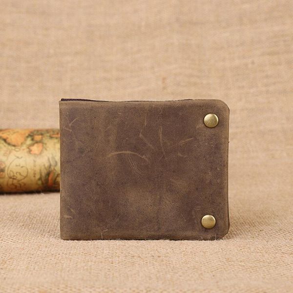 

men's mad horse leather wallet button leather wallet short cross-section retro-brown, Red;black