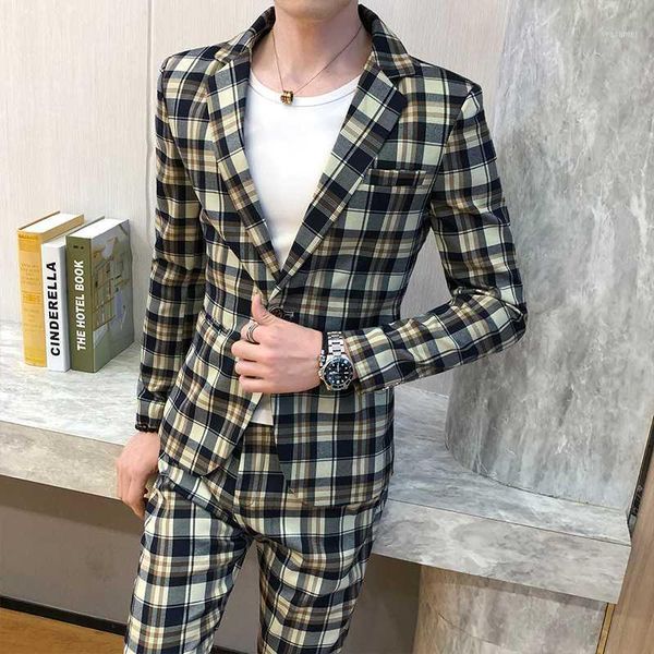 

2020 new men's suit british style slim suit 2 piece set banquet fashion (coat + pants) boutique slim male suits1, White;black