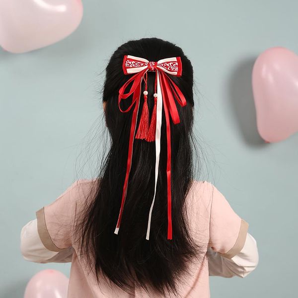 

hair accessories 2021 fashion girls kids chinese traditional style headband tassel flower clip bow with headwear year party wear