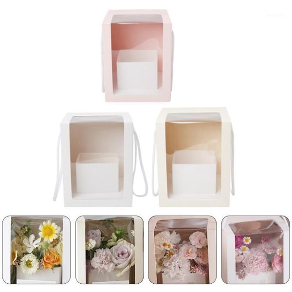 

gift wrap 3pcs square flower transparent storage boxes packing holders1