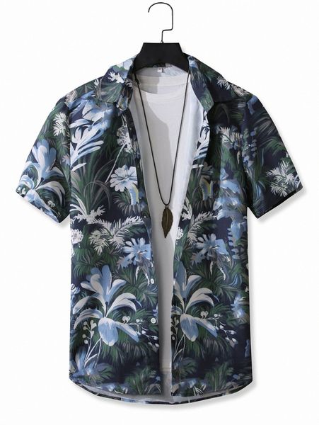 

men 1pc allover tropical print shirt j0yw#, White;black