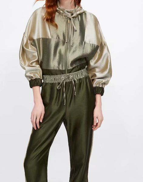 

spring 2019 women's color matching jacket coat pants casual sports suit, Gray