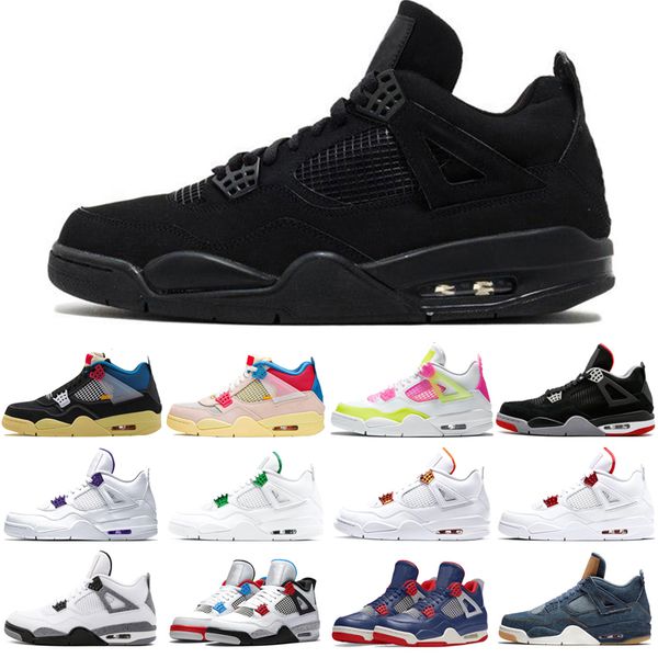 

new 4s mens basketball shoes black cat lemon venom washed denim red metallic what the white cement womens sport sneakers size36-47