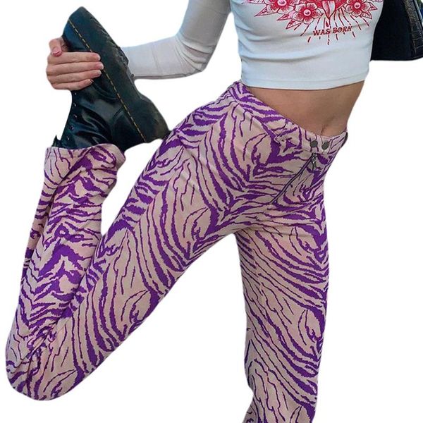 

women's pants & capris dewadbow zebra print flare women y2k full length purple trousers high waist button zipper party outfits club bel, Black;white