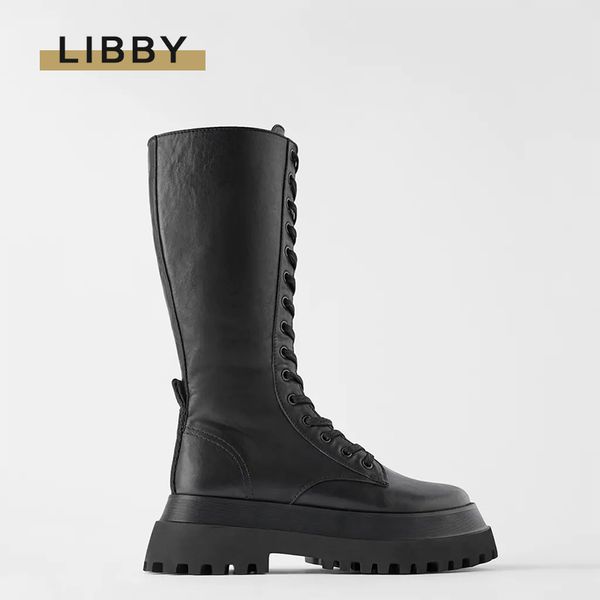 

chunky platform pu leather knee high boots women martin boots punk height increasing long boots woman lace up booties mujer 201116, Black