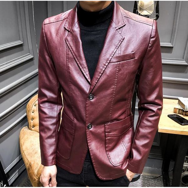 

2021 from plutonium blazers men thin casual motorcycle jacket fake leather homme suit iemg, White;black
