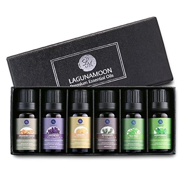 

lagunamoon essential oils 10ml 6pcs gift set for humidifier aromatherapy lavender tee tree frankincense lemon rosemary mint oil