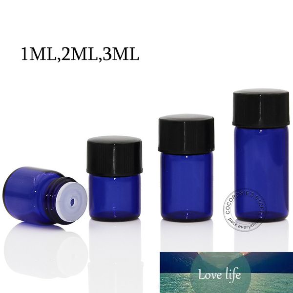 (30 peças / lote) 1ml, 2ml, 3ml pequeno gotas de vidro azul frasco orifício de geladeira de óleo essencial