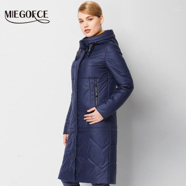 

spring women parkas jackets with hood warm high-quality thin cotton-padded jacket european windproof women quilted coat miegofce1, Black