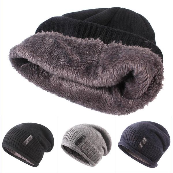 

beanies casual woolen men knitted hats man cap winter plus velvet ear protection caps pullover fashion vintage