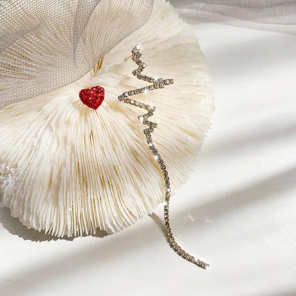

dangle & chandelier 2021 dominated asymmetric fine heart crystal drop earrings women korean classic style creative jewelry, Silver