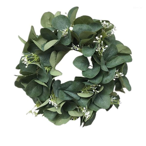 

1pc imitation eucalyptus wreath simulation green leaf small berry door wall hanging ornament garland1