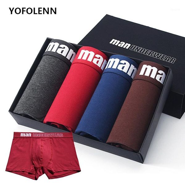 

2020 shorts mens 4 pcs\lot mens underwear boxers cotton breathable boxer men boxer solid plus size short boxers underwear short1, Black;white