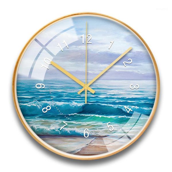

large metal gold wall clock modern silent clocks wall home decor creative blue seaside kitchen clock duvar saati gift fz7581