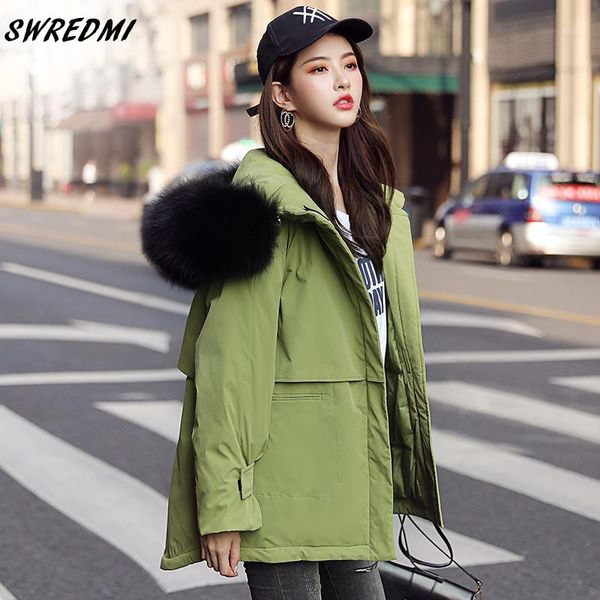 

2019 winter women jacket casual solid thick warm hooded parkas jackets female big pockets snow wear coats green parkas swredmi1, Black