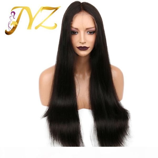 

silky straight human hair wigs lace front wigs natural color human hair full lace wig swiss lace middle brown, Black