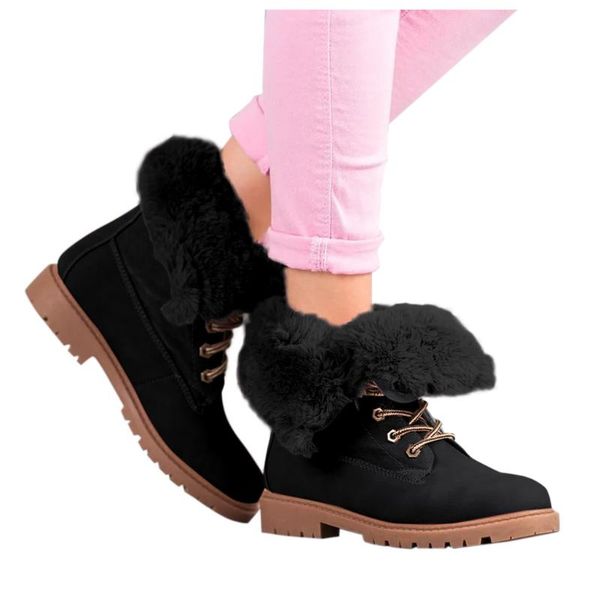 

boots sagace shoes 2021 winter women flanging round toe buty damskie lace up square heels ankle big size37-42, Black