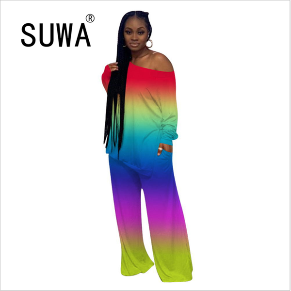 

tie dye casual home wear women tracksuit 2 piece set long sleeve pullover and wide leg pants wholesale, Gray