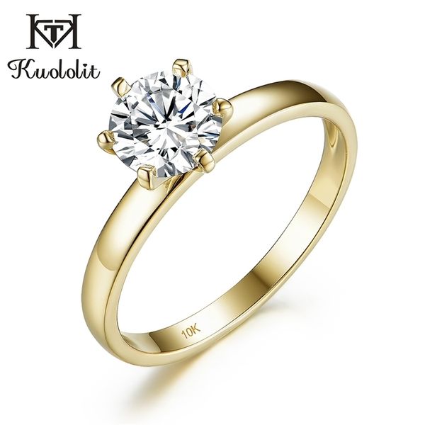 

kuololit 100% natural moissanite 10k yellow gold rings for women round 1ct solitaire ring wedding cluster bridal promise ring t200713, Slivery;golden