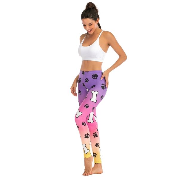 Mulheres Moda Legging Cão Roxo Ombre Gradiente Cor Imprimir Leggins Slim Legins Cintura Leggings Mulher Fitness Pants 201204