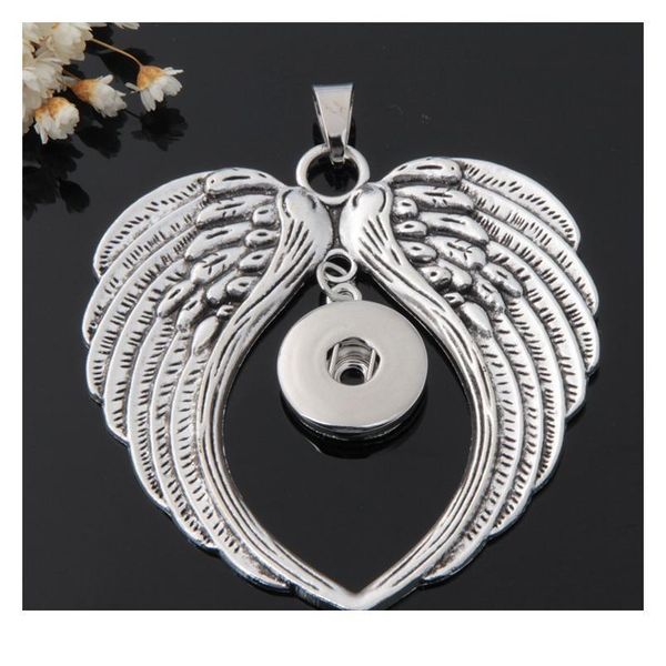 

boom life 3535 metal snap button jewelry boho wings pendant necklace for women ne195 (fit 18mm snaps) men's vintage acc bbywet, Silver