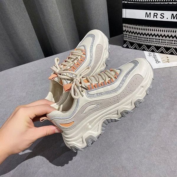 

nausk 2021 new chunky sneakers women mesh mixed colors cross-tied fashion platform lady casual shoes handmade zapatos mujer #ry0r