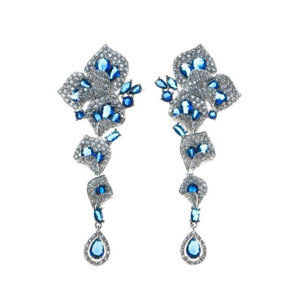 

2020 fashion green blue cz heavy luxury flower drop earring for women, Silver