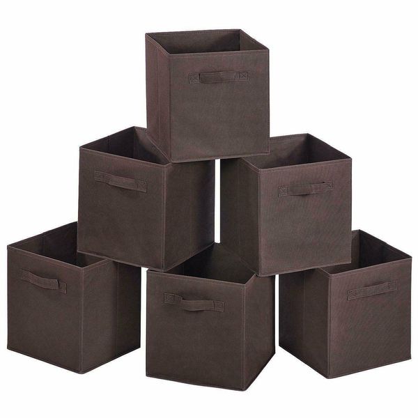 

6 pcs brown home storage bins organizer fabric cube box basket drawer container