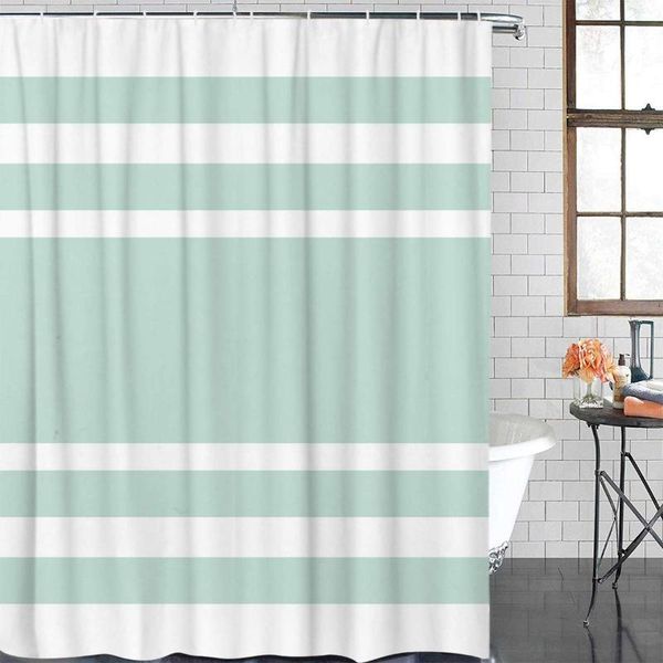 

bathroom shower curtains aqua white stripe waterproof polyester fabric bath curtain set with hooks