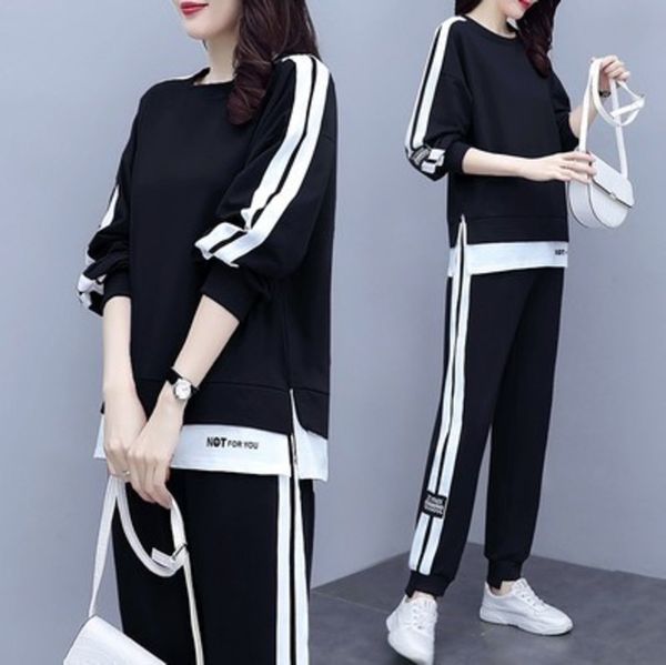 

large sportswear autumn 2020 new women's long sleeve sweater pants two piece set, Gray